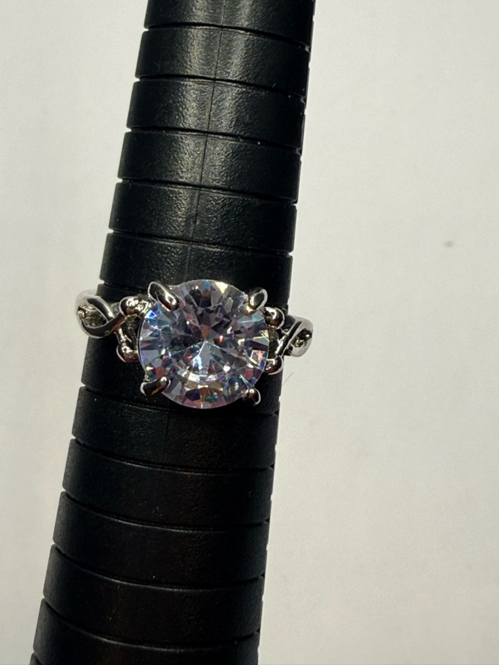 Silver-tone Solitaire Round CZ Ring in Clear